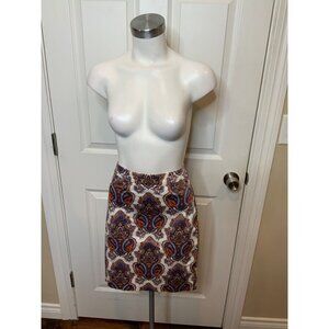 J.Crew White Bright Multicolor Paisley Pencil Skirt, Size 0